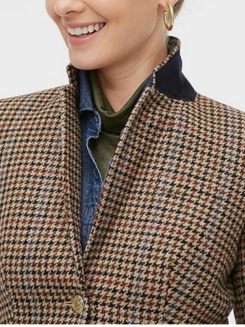 J.Crew Houndstooth Schoolboy Wool Blend Gold Button Jacket 0 - Picture 7 of 9